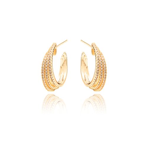 Brinco Argola 3 Linhas com Zircônias Brancas - Banho de Ouro 18k