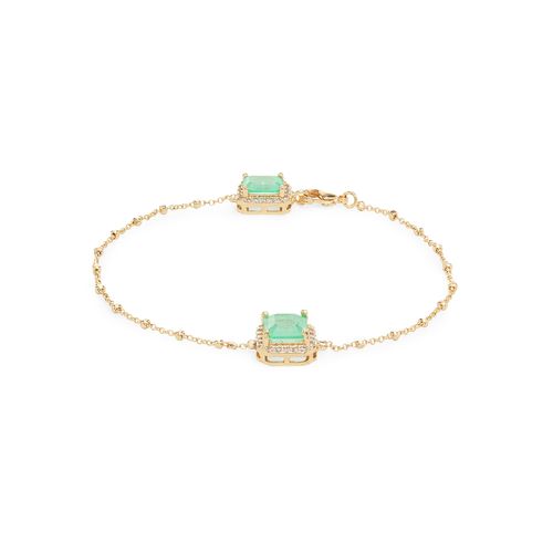 Pulseira Escapulário Formas com Fusion Esmeralda Colombiana e Zircônias Brancas 18cm - Banho de Ouro 18k