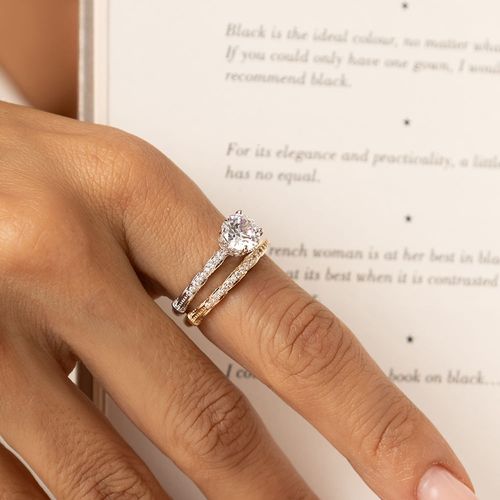 Kit com Solitário e Aparador com Zircônias Brancas - Banhos de Ouro 18k e Ródio Branco