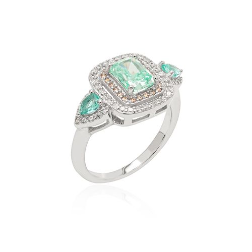 Anel Retângulo e Gotas com Zircônia Crushed Ice Cutting Paraiba, Zircônias Champagne e Brancas - Prata 925