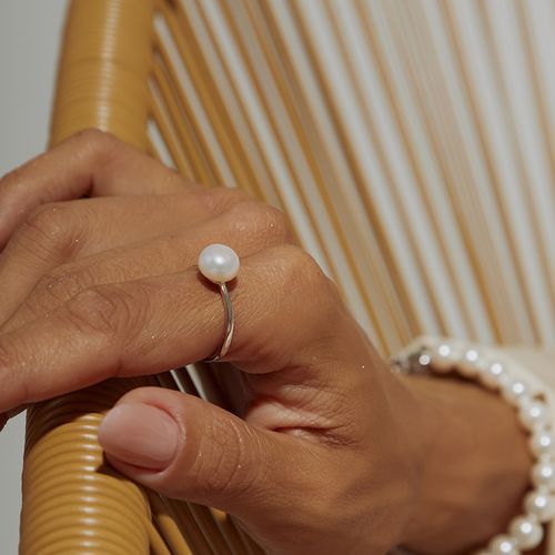 Anel Solitário de Pérola de Água Doce - Prata 925