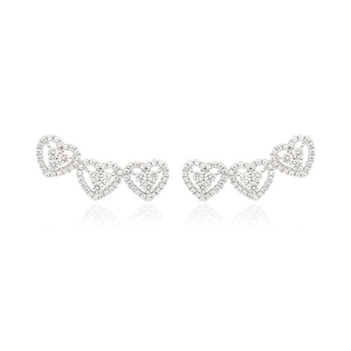 Brinco Earcuff Corações Cravejados com Zircônias Premium Brancas - Prata 925