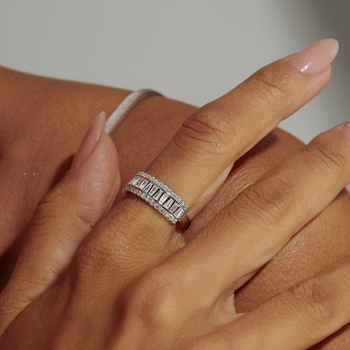 Anel Coração com Baguetes com Zircônias Brancas - Prata 925