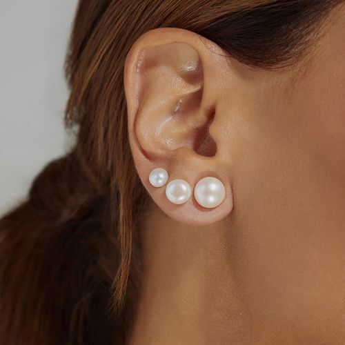 Kit com 3 Pares de Brincos de Pérolas Shell com 6mm/8mm/10mm - Prata 925