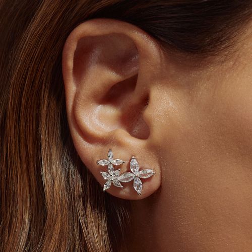 Brinco Earcuff Flores 4 Petálas - Prata 925