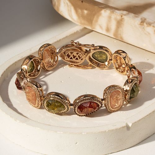 Pulseira Formas com Cristal Ice Rutilado nos Tons de Turmalina e Zircônias Coloridas 18cm - Banho de Ouro 18k