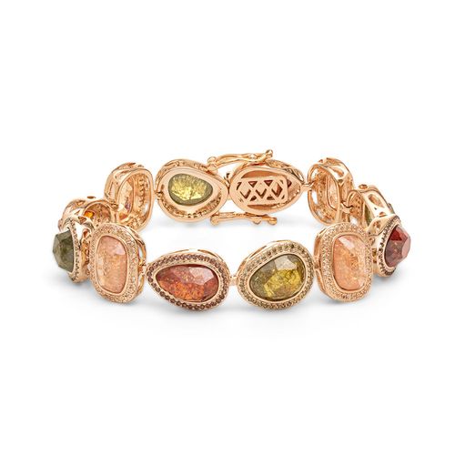 Pulseira Formas com Cristal Ice Rutilado nos Tons de Turmalina e Zircônias Coloridas 18cm - Banho de Ouro 18k