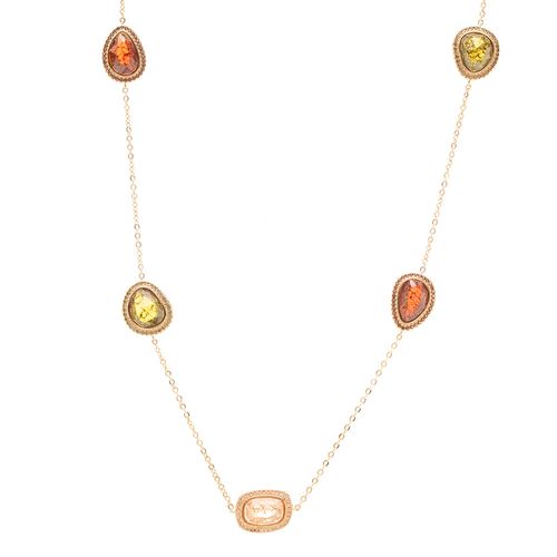 Colar Formas Gravatinha com Cristal Ice Rutilado nos Tons de Turmalina e Zircônias Coloridas 81cm - Banho de Ouro 18k