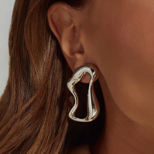 Brinco Orgânico Liso - Banho de Ródio Branco