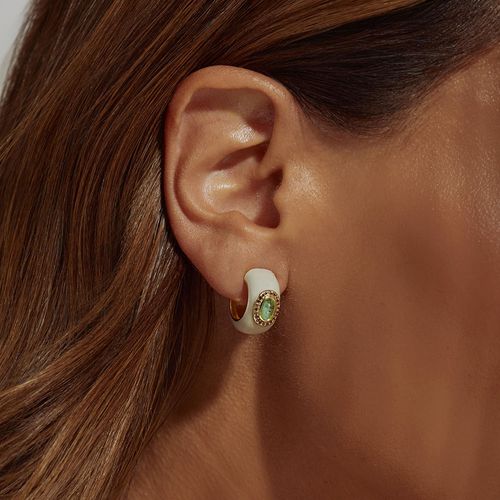 Brinco Maxi Oval de Fusion Esmeralda Colombiana, Zircônias Chocolate e Esmalte Resina - Banho de Ouro 18k