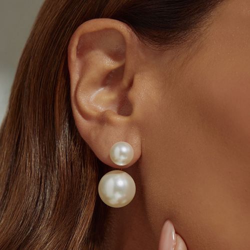 Brinco Earjacket Bolas com Pérolas Shell - Banho de Ouro 18k