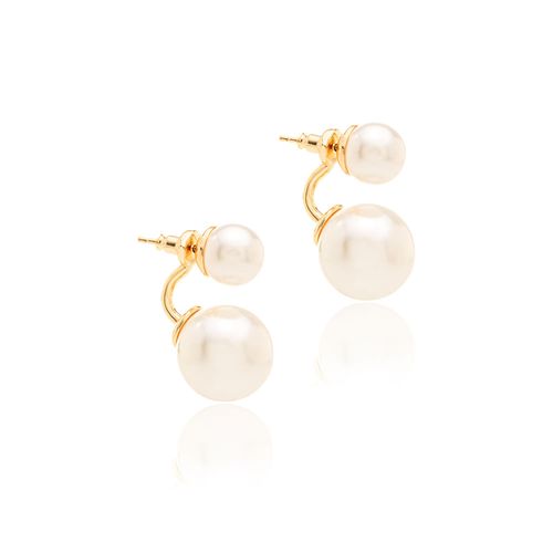Brinco Earjacket Bolas com Pérolas Shell - Banho de Ouro 18k