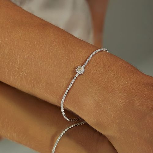 Pulseira Redondinho com Zircônia Fancy Yellow e Zircônias Brancas 19cm - Prata 925