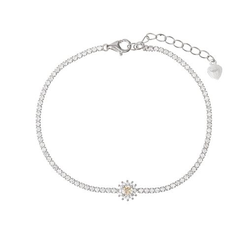 Pulseira Redondinho com Zircônia Fancy Yellow e Zircônias Brancas 19cm - Prata 925