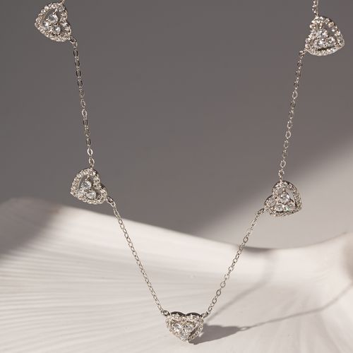 Colar 5 Corações Cravejados com Zircônias Premium Branca 48cm - Prata 925