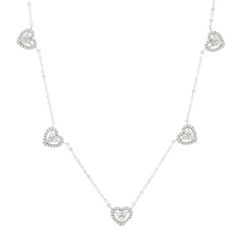 Colar 5 Corações Cravejados com Zircônias Premium Branca 48cm - Prata 925