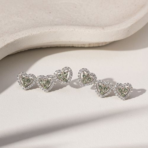 Brinco Earcuff Corações Cravejados com Zircônias Turmalina Paraiba e Zircônias Brancas - Prata 925