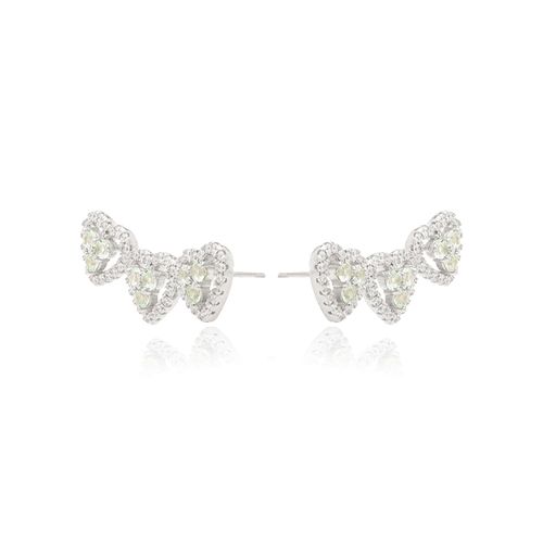 Brinco Earcuff Corações Cravejados com Zircônias Turmalina Paraiba e Zircônias Brancas - Prata 925
