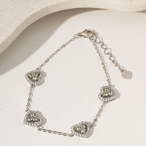 Pulseira Corações Cravejados com Zircônias Turmalina Paraiba e Zircônias Brancas 19cm - Prata 925