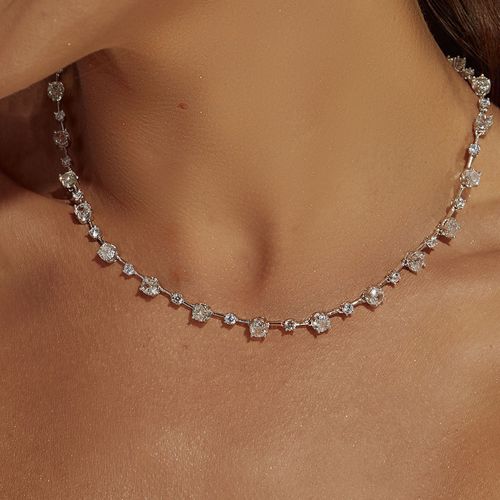 Colar Riviera Inteira Redondos com Zircônias Ice Cutting Diamond Color e Zircônias Brancas 44cm - Prata 925