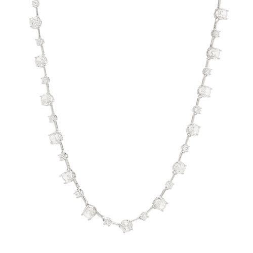 Colar Riviera Inteira Redondos com Zircônias Ice Cutting Diamond Color e Zircônias Brancas 44cm - Prata 925