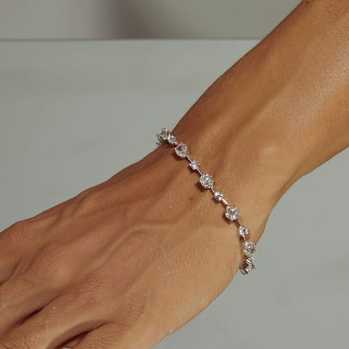 Pulseira Riviera Inteira Redondos com Zircônias Ice Cutting Diamond Color e Zircônias Brancas 17cm - Prata 925