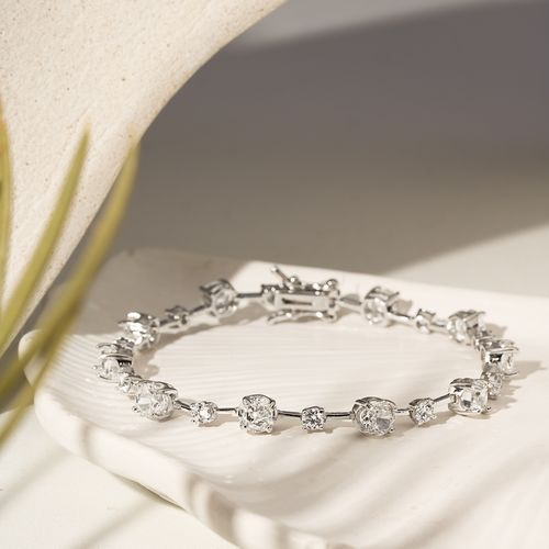 Pulseira Riviera Inteira Redondos com Zircônias Ice Cutting Diamond Color e Zircônias Brancas 17cm - Prata 925