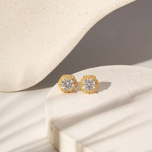 Brinco Moissanite Lapidação Brilhante de 7mm 1,2 CT - D 120 Pontos VVS1 e Zircônias Fancy Yellow - Prata 925