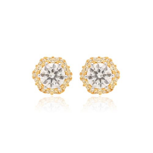 Brinco Moissanite Lapidação Brilhante de 7mm 1,2 CT - D 120 Pontos VVS1 e Zircônias Fancy Yellow - Prata 925