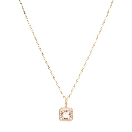 Colar Quadrado Cristal Rodolita e Zircônias Brancas 50cm - Banho de Ouro 18k