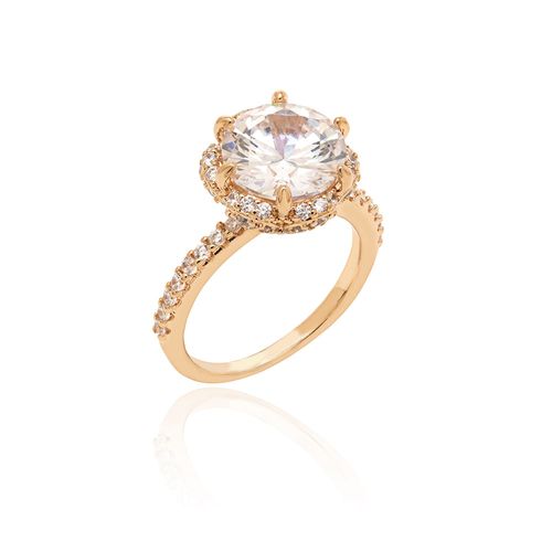 Anel Solitário Flor Cravejado com Zircônias Brancas - Banho de Ouro 18k