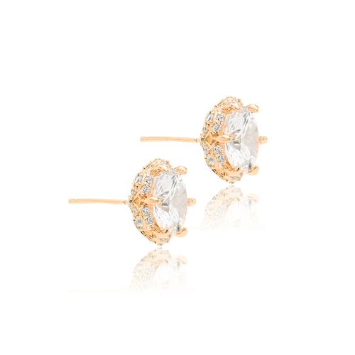 Brinco Redondo Flor Cravejado com Zircônias Brancas - Banho de Ouro 18k