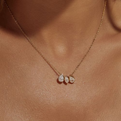 Colar Gotas e Navetes com Zircônias Brancas 52cm - Banho de Ouro 18k