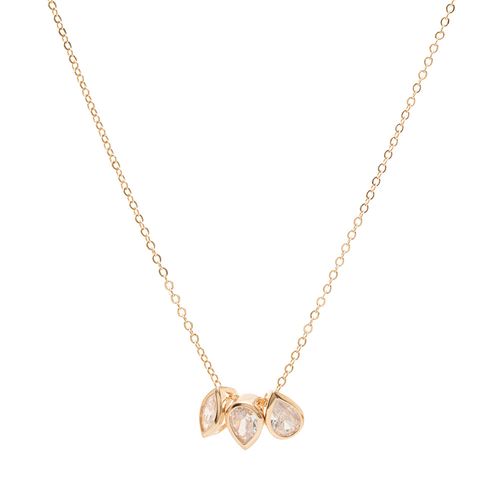 Colar Gotas e Navetes com Zircônias Brancas 52cm - Banho de Ouro 18k