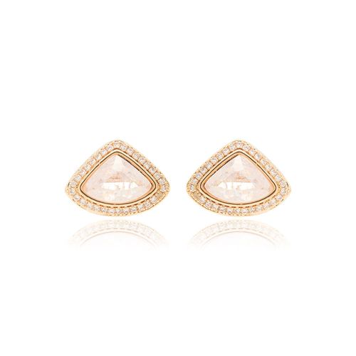 Brinco Triangular de Cristal Ice Rutilado nos Tons de Opala e Zircônias Brancas - Banho de Ouro 18k