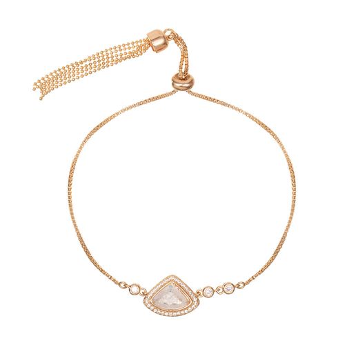Pulseira Triangular de Cristal Ice Rutilado nos Tons de Opala e Zircônias Brancas com Fecho Regulável e Tassel - Banho de Ouro 18k