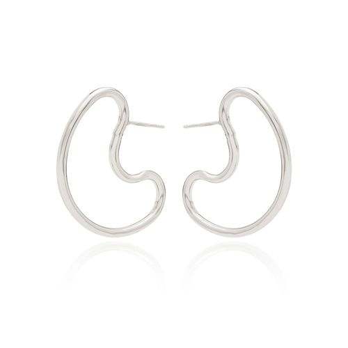 Brinco Curvas Liso - Banho de Ródio Branco