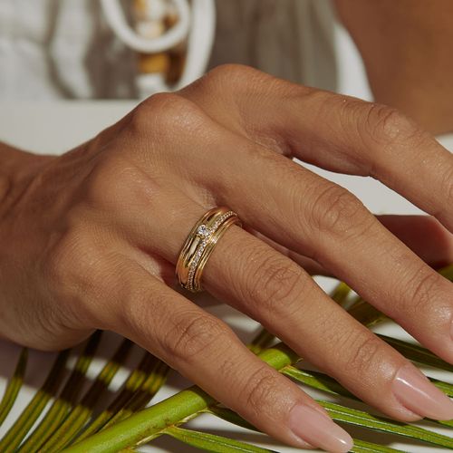 Anel Aliança Giratória com 1 linha cravejada de Zircônias Brancas - Banho de Ouro 18k