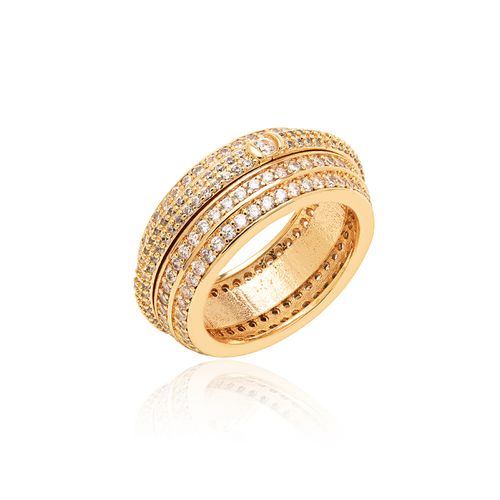 Anel Aliança Giratória Inteira cravejada de Zircônias Brancas - Banho de Ouro 18k