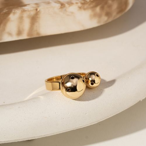 Anel Liso de Esferas Pequenas com Furos Free Size Veste do 15 a 19 - Banho de Ouro 18k