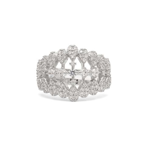 Conjunto Maxi com Brinco, Colar, Anel e Pulseira de 19cm Inteiro Cravejado de Zircônias Brancas - Banho de Ródio Branco