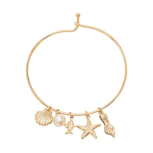 Bracelete Patuá com Pingentes de Pérola, Concha, Estrela do Mar, Figa e Le Sardine - Banho de Ouro 18k