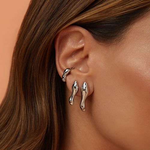 Kit com Brincos P e G, Par de Piercings Orgânic Serpente Liso - Banho de Ródio Branco