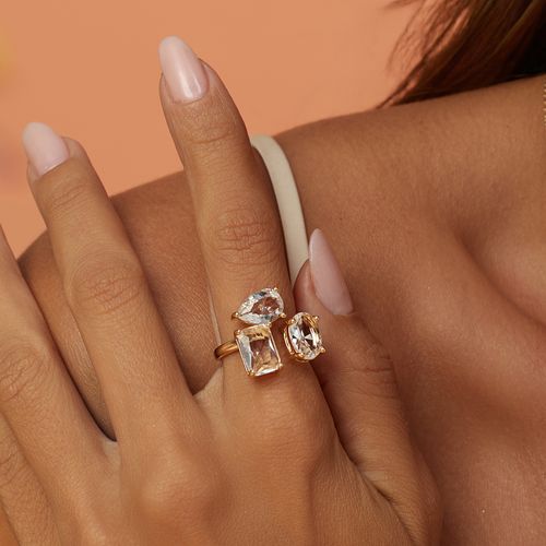 Anel Formas com Zircônias Brancas - Banho de Ouro 18k