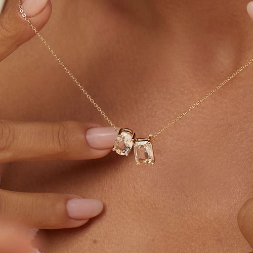 Colar Escapulário Retângulo e Oval com Zircônias Brancas 65cm -  Banho de Ouro 18k