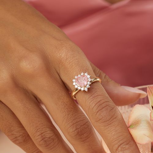 Anel Coração 6x6 com Fusion Morganita e Zircônias Brancas - Banho de Ouro 18k