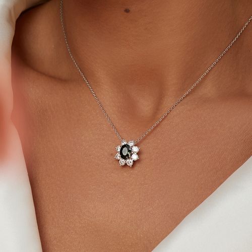 Colar Lapidação Oval com Turmalina Natural 6x8 e Moissanites - D VVS1 50cm - Prata 925