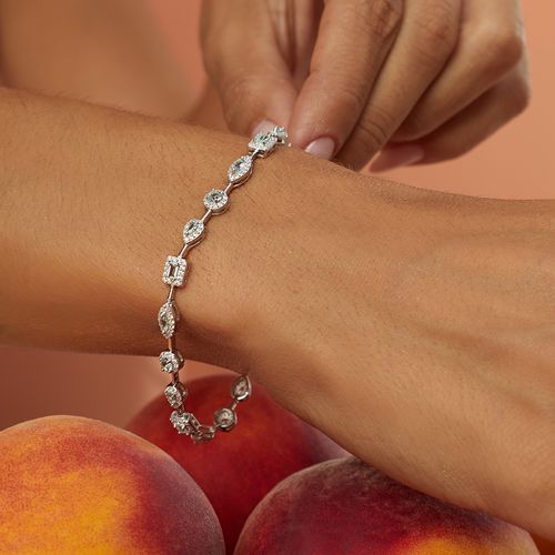 Pulseira Riviera Formas Zircônias Premium Turmalina Paraiba e Zircônias Brancas 18cm - Prata 925