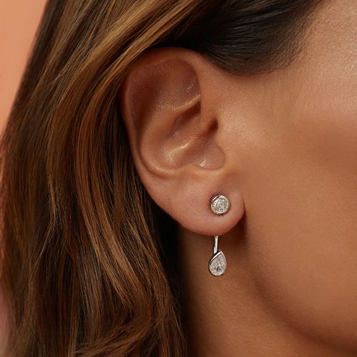 Brinco Earjacket Gota e Redondinho com Zircônias Brancas - Prata 925