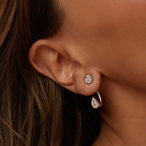 Brinco Earjacket Gota e Redondinho com Zircônias Brancas - Prata 925